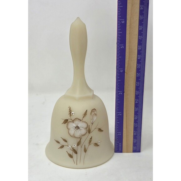 Vintage Fenton Art Glass Hand Painted Wild Flowers On Cameo Satin Bell Lisa G - Picture 8 of 9